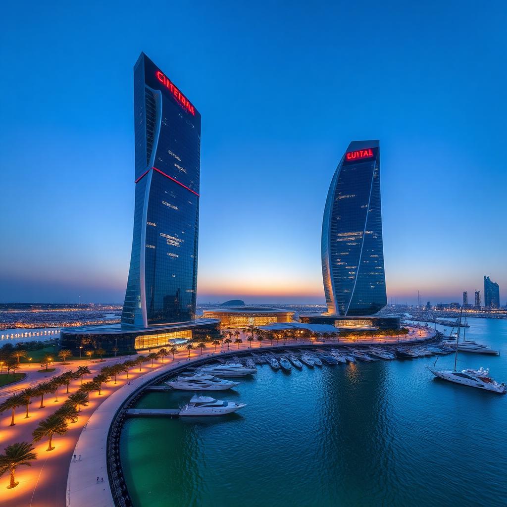 Lusail Marina and towers at dusk, Qatar